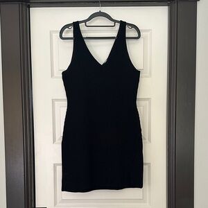 Gentle Fawn Black V-Neck Stretch Ribbed Mini Dress